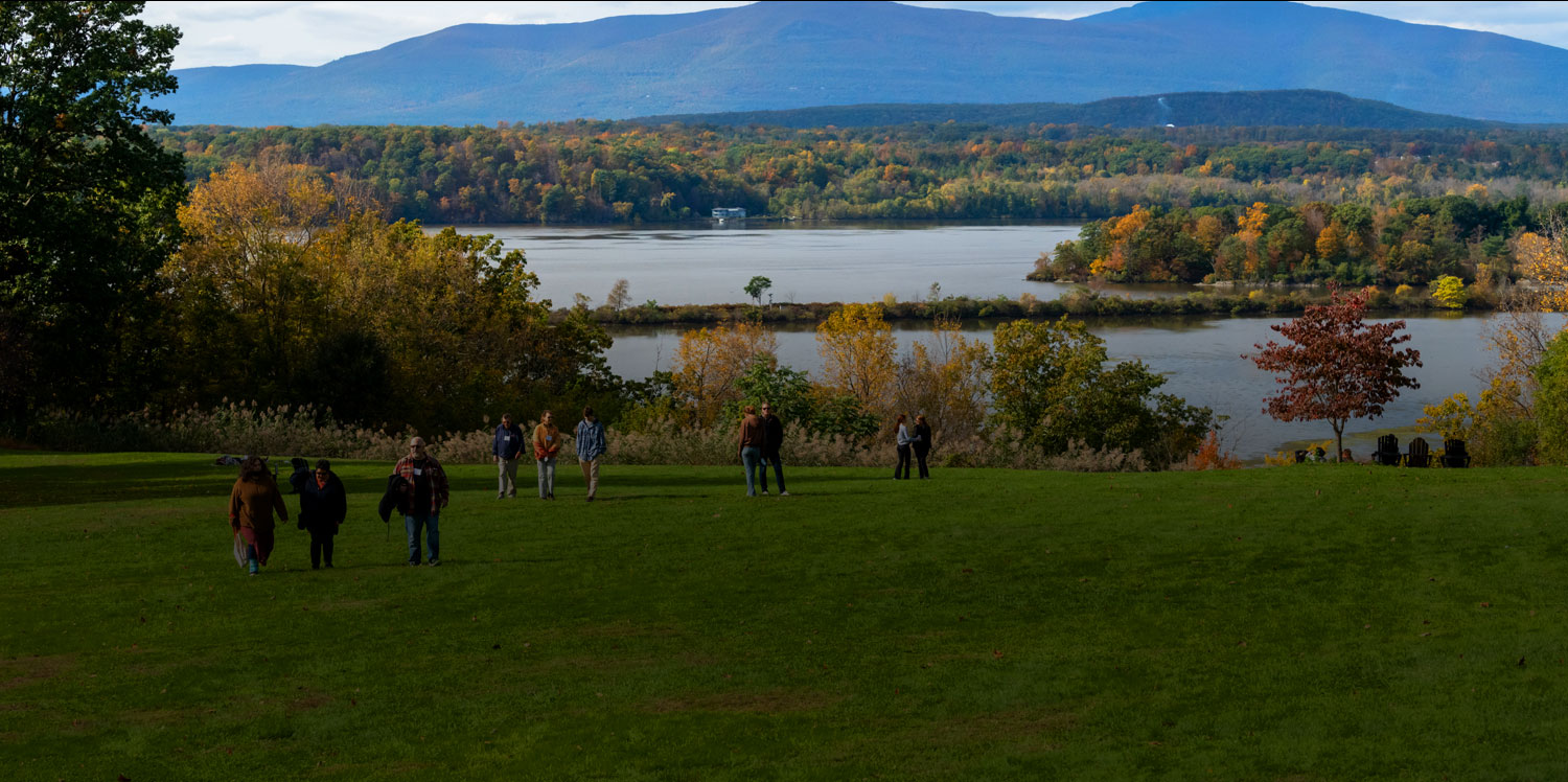 Bard students walking and laughing.